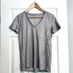 J Crew Silver Metallic Linen V-Neck T-shirt (NWT)